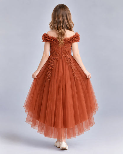 Burnt Orange Ball Gown Girls Formal Dresses Back
