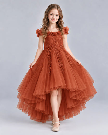 Burnt Orange Ball Gown Girls Formal Dresses Front