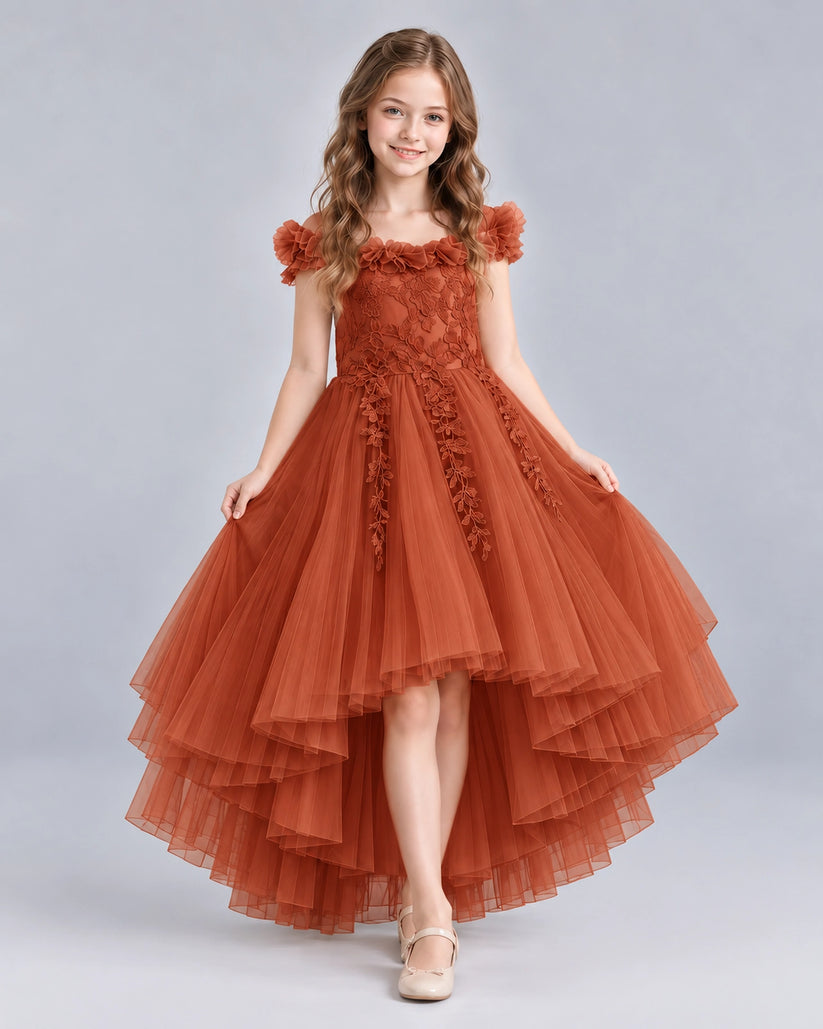 Burnt Orange Ball Gown Girls Formal Dresses Front