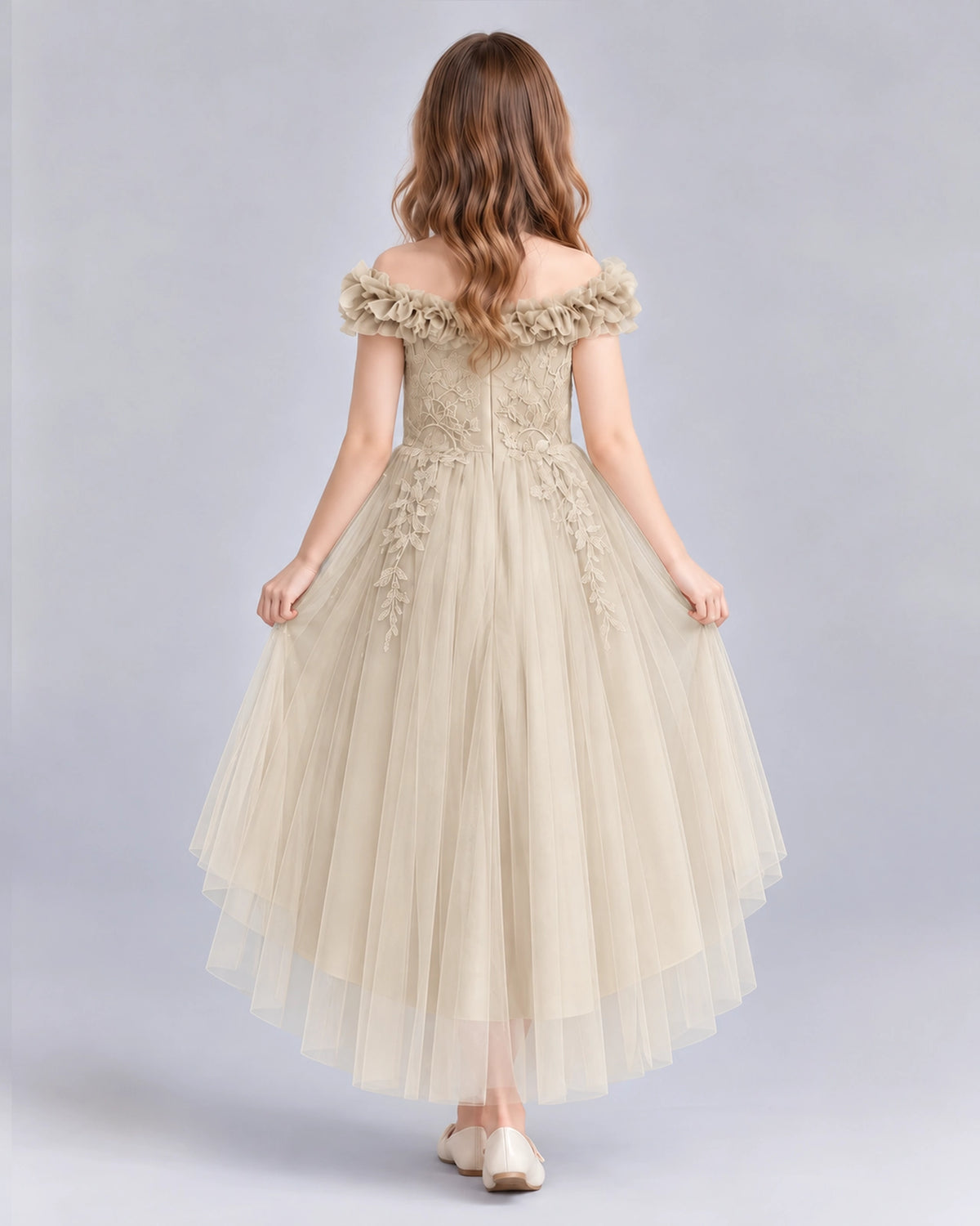 Champagne Ball Gown Girls Formal Dresses Back