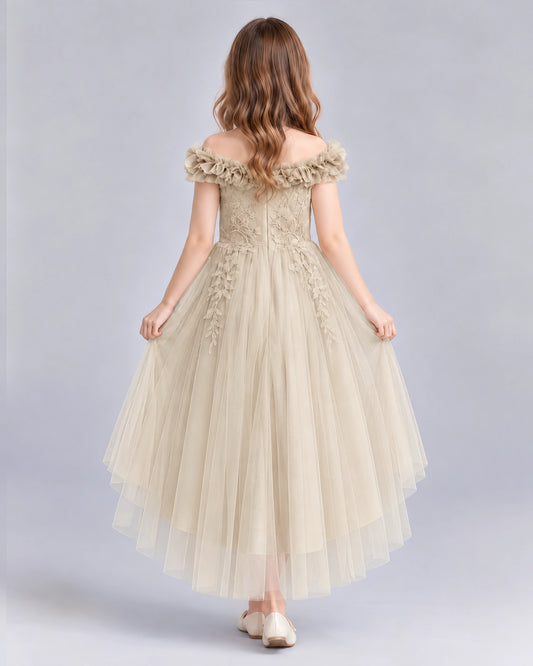 Champagne Ball Gown Girls Formal Dresses Back