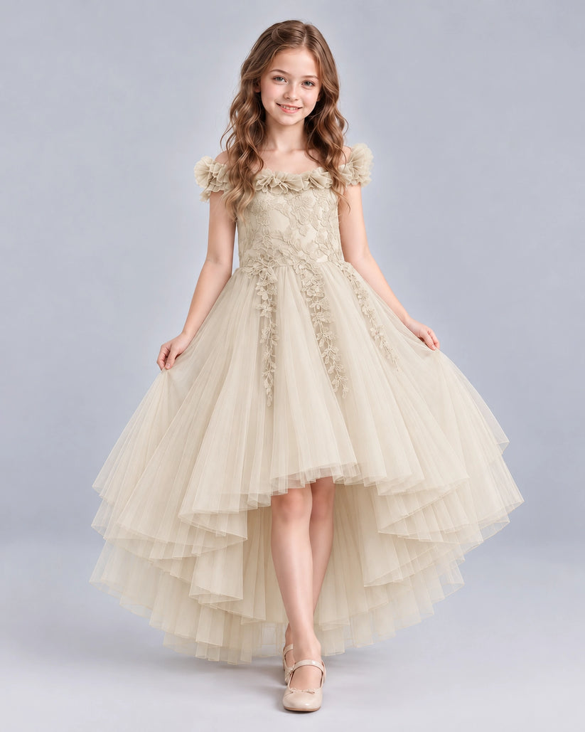 Champagne Ball Gown Girls Formal Dresses Front
