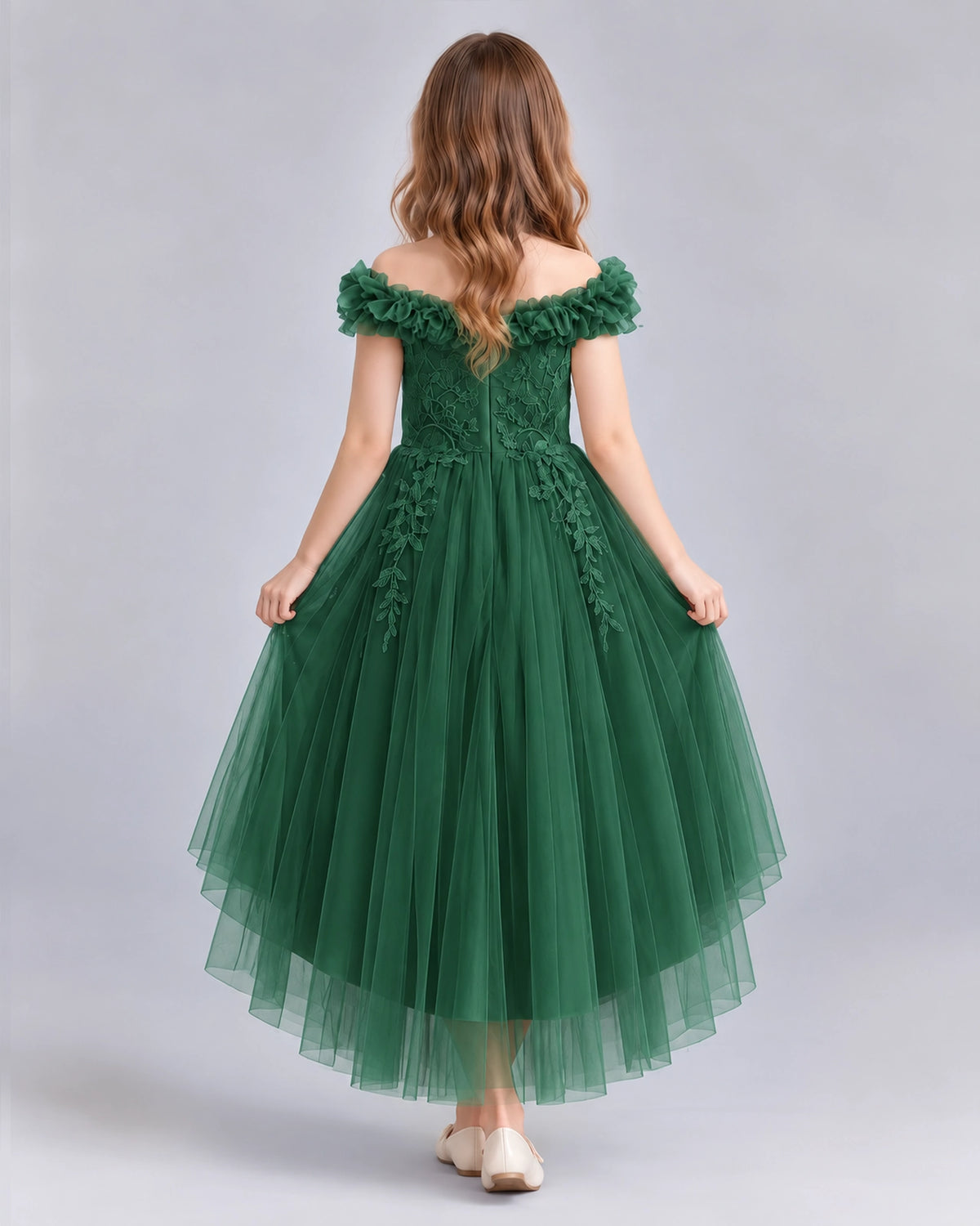 Dark Green Ball Gown Girls Formal Dresses Back