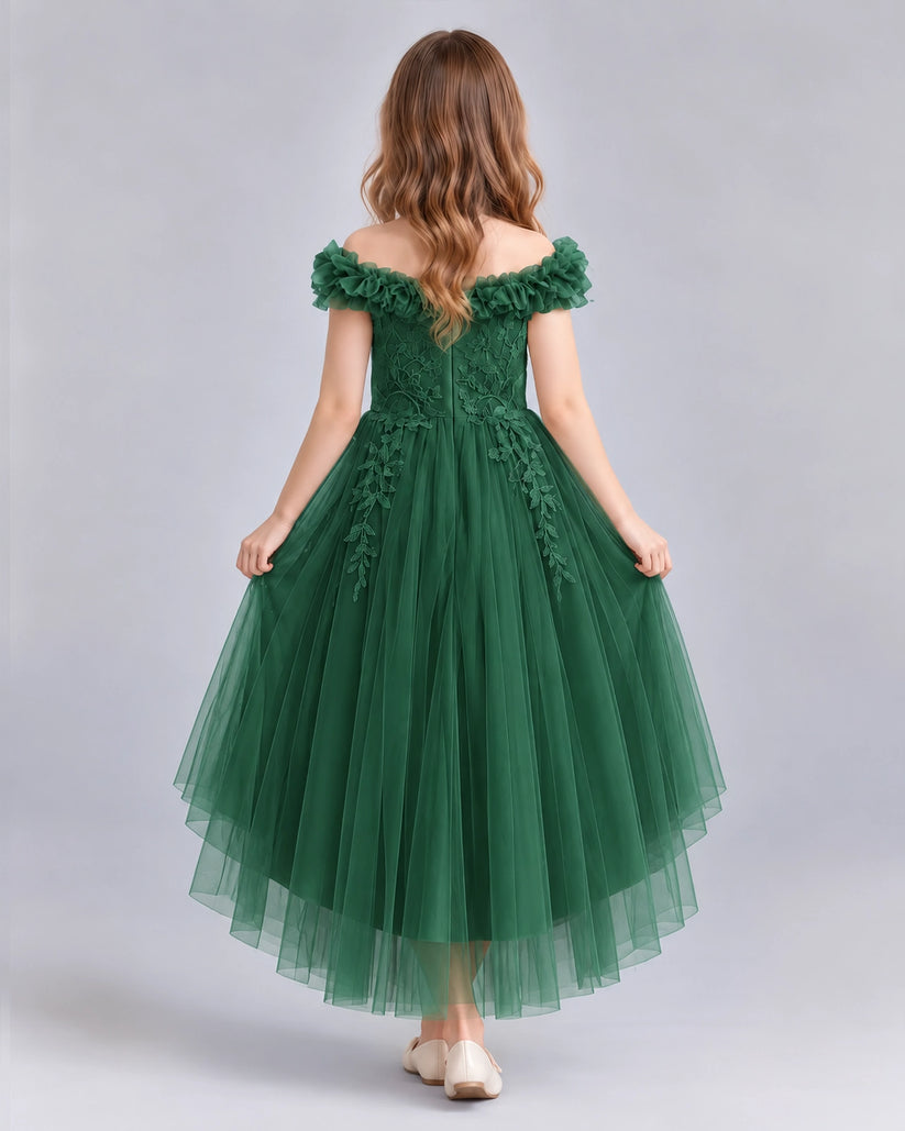 Dark Green Ball Gown Girls Formal Dresses Back