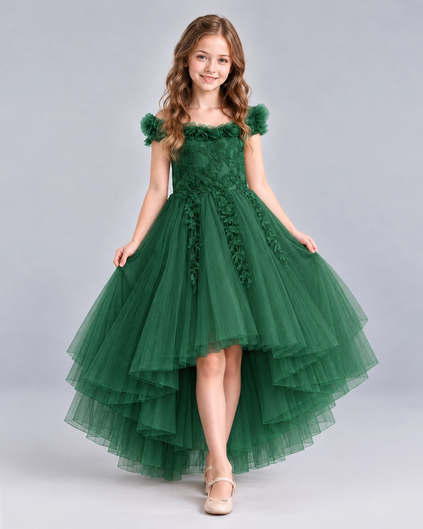 Dark Green Ball Gown Girls Formal Dresses Front