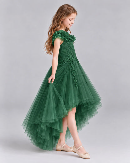 Dark Green Ball Gown Girls Formal Dresses Side