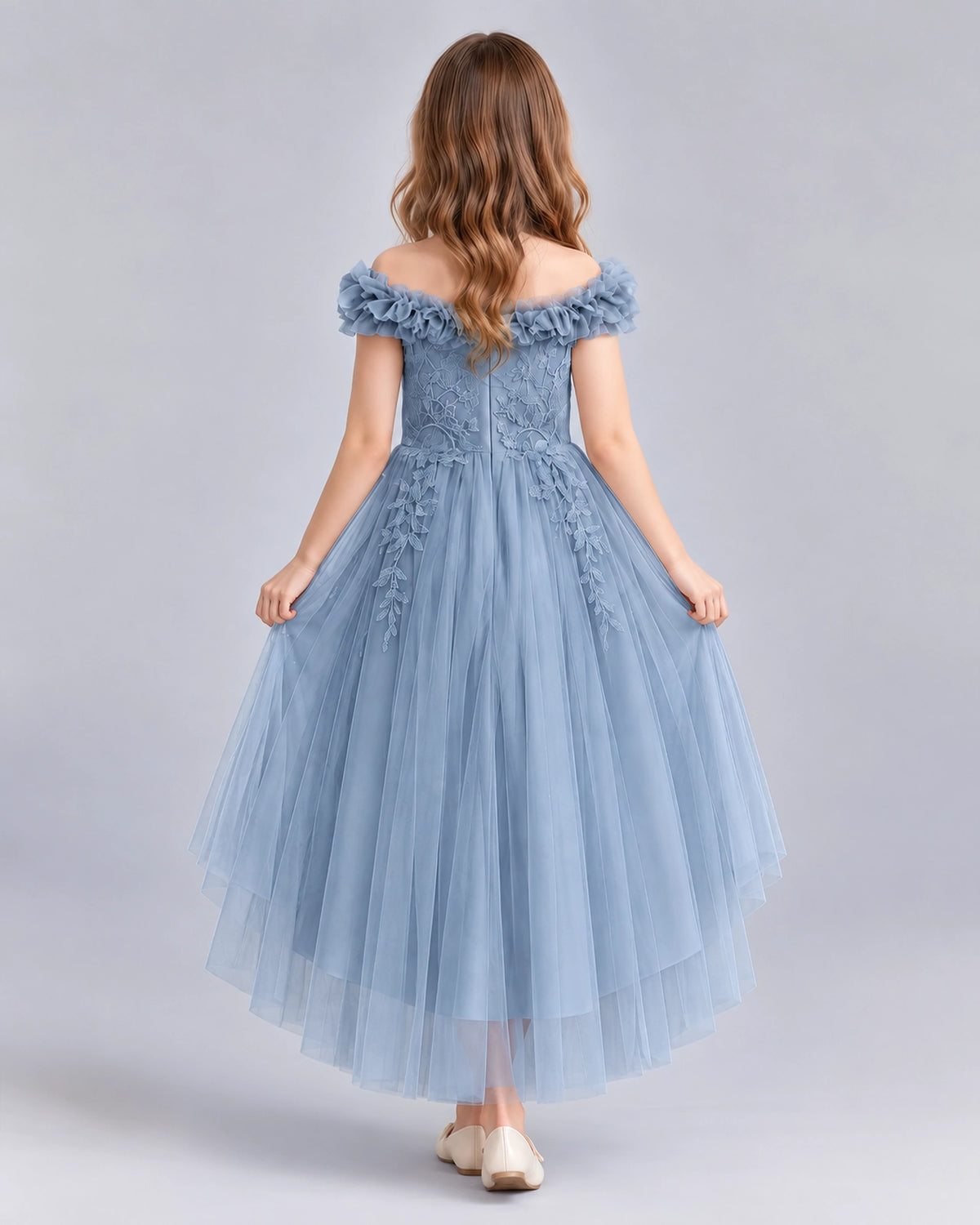 Dusty Blue Ball Gown Girls Formal Dresses Back