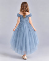 Dusty Blue Ball Gown Girls Formal Dresses Back