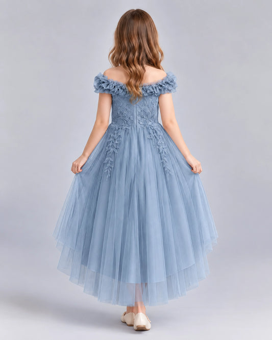 Dusty Blue Ball Gown Girls Formal Dresses Back