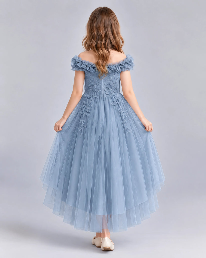 Dusty Blue Ball Gown Girls Formal Dresses Back