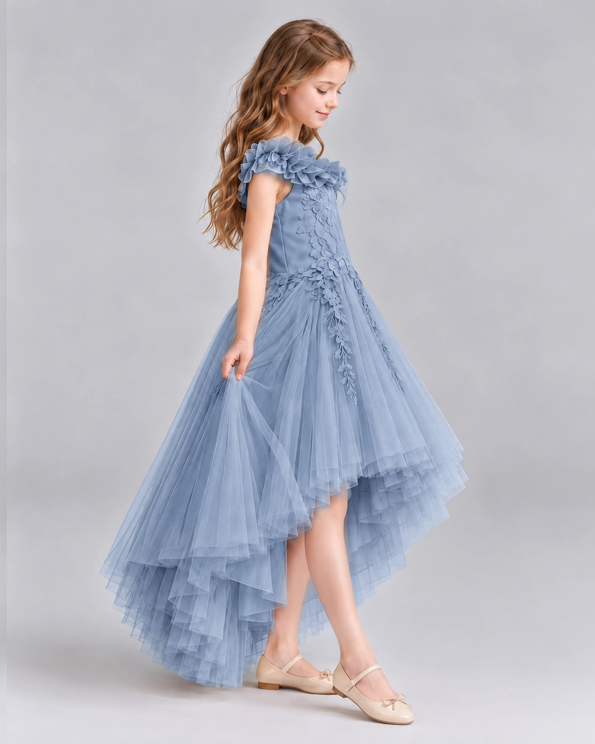 Dusty Blue Ball Gown Girls Formal Dresses Side