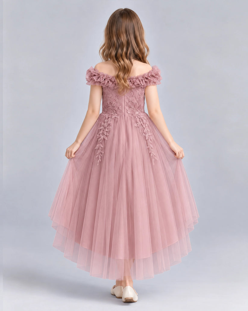 Dusty Rose Ball Gown Girls Formal Dresses Back