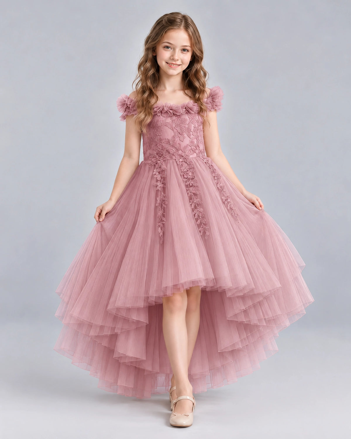 Dusty Rose Ball Gown Girls Formal Dresses Front
