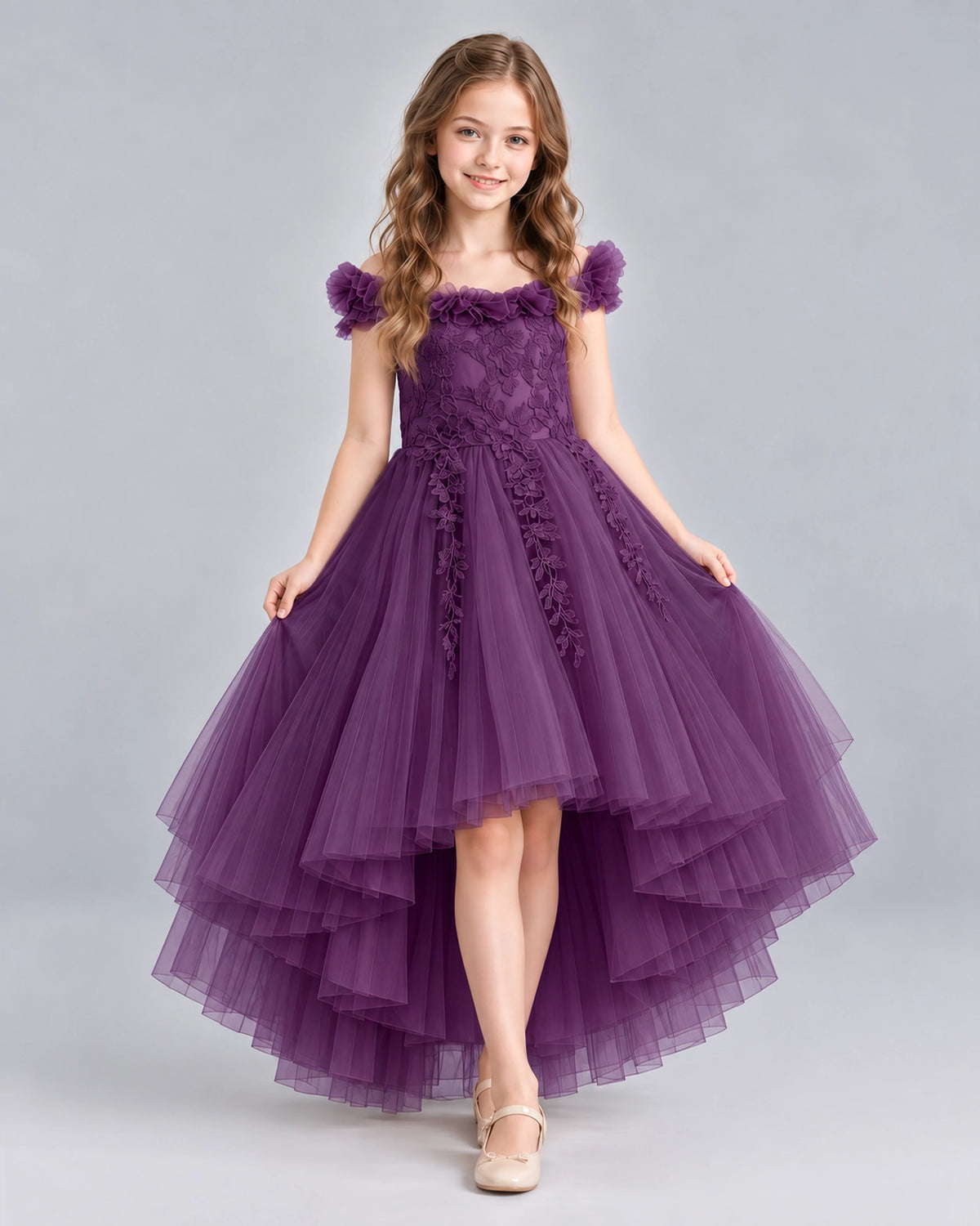Grape Ball Gown Girls Formal Dresses Front
