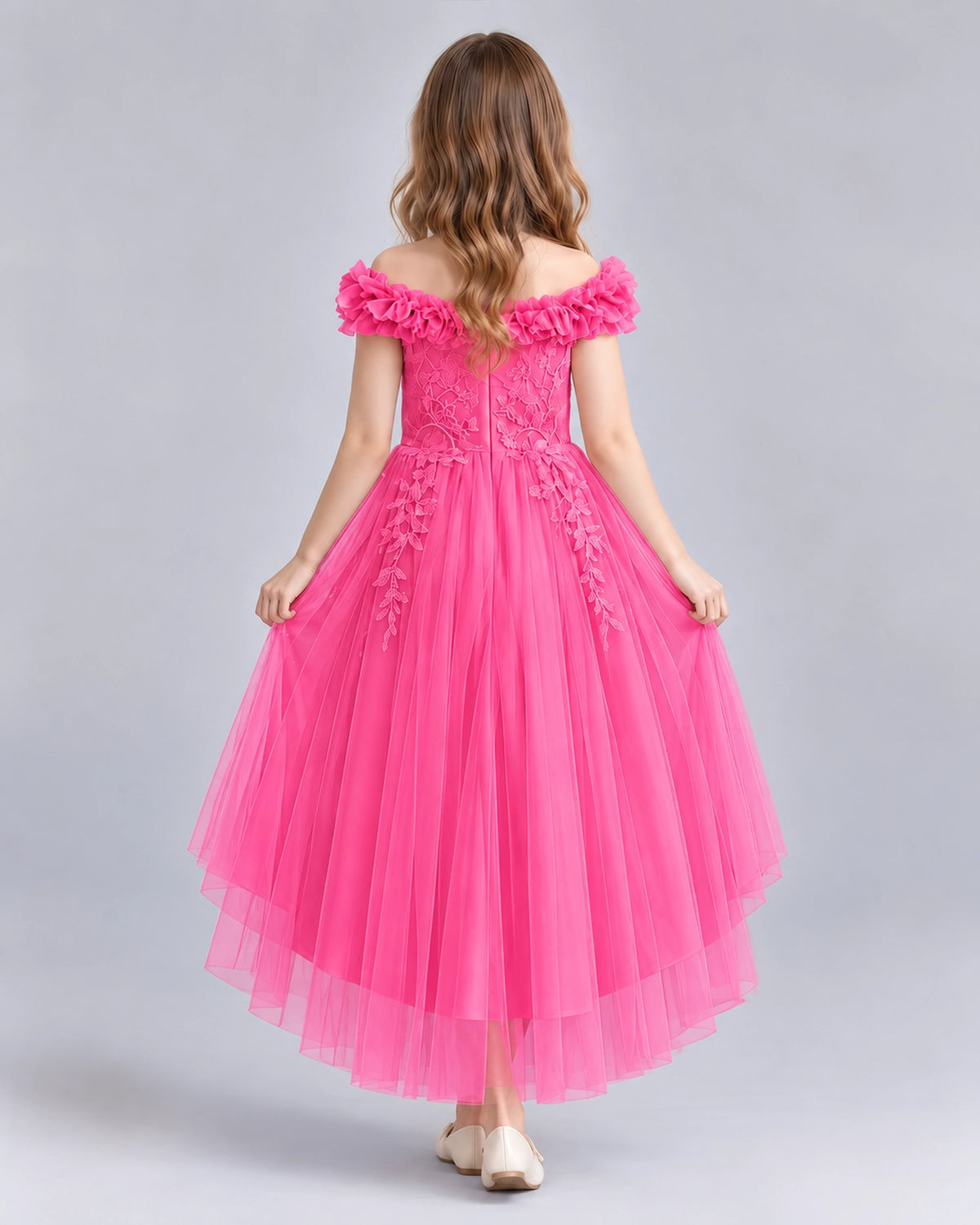 Hot Pink Ball Gown Girls Formal Dresses Back