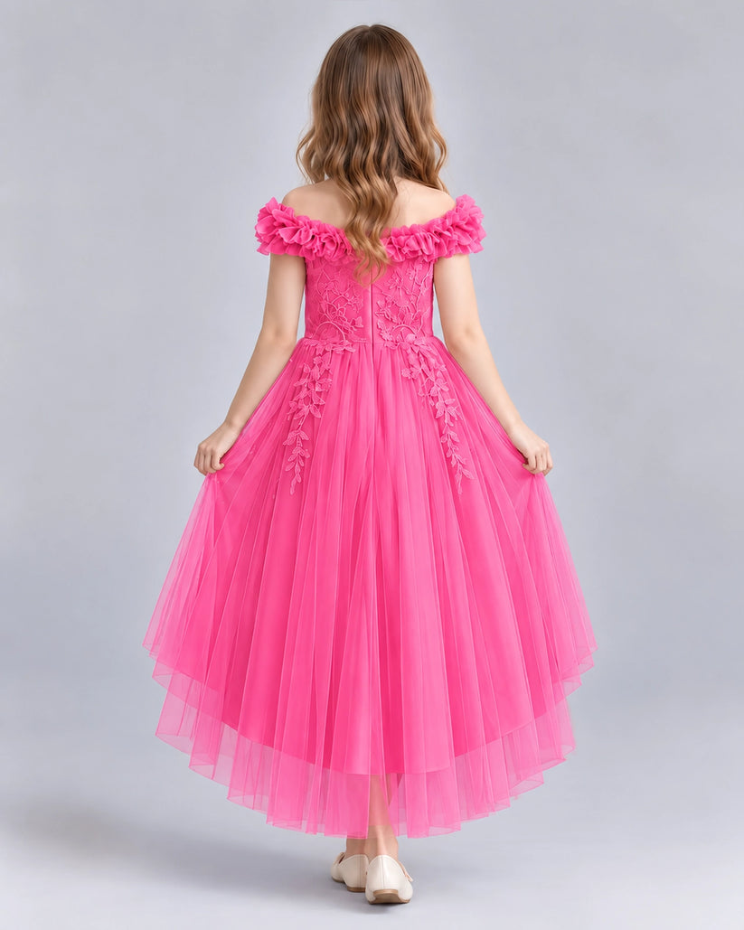 Hot Pink Ball Gown Girls Formal Dresses Back