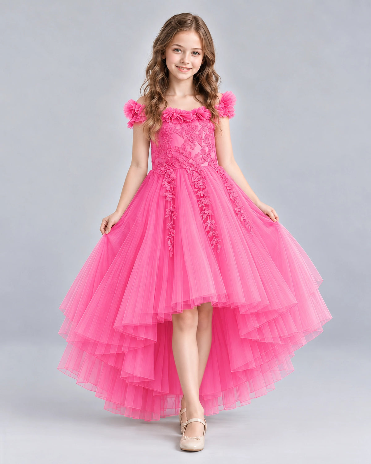Hot Pink Ball Gown Girls Formal Dresses Front