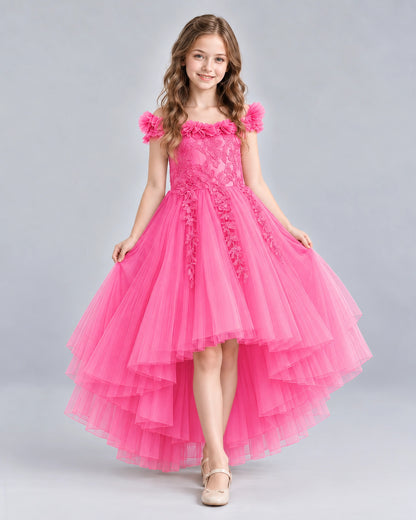 Hot Pink Ball Gown Girls Formal Dresses Front