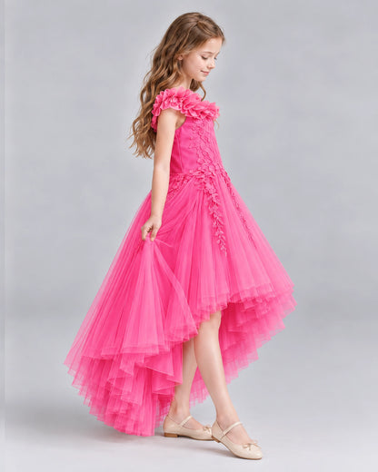 Hot Pink Ball Gown Girls Formal Dresses Side