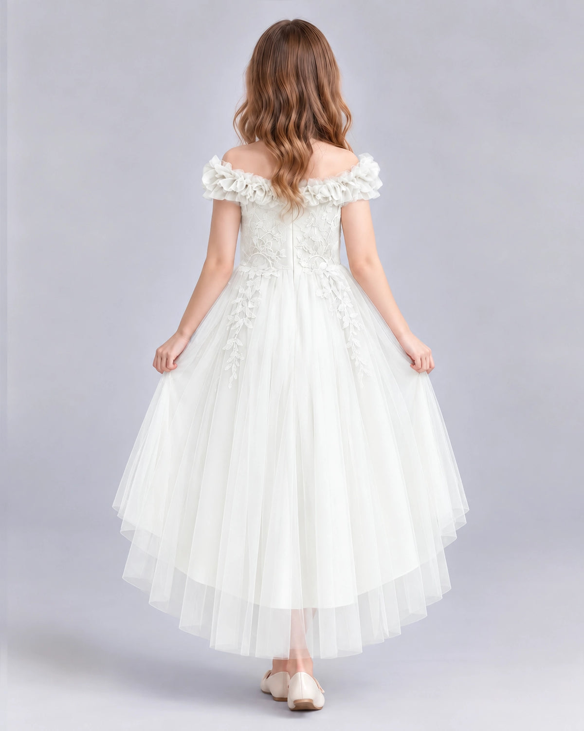 Ivory Ball Gown Girls Formal Dresses Back