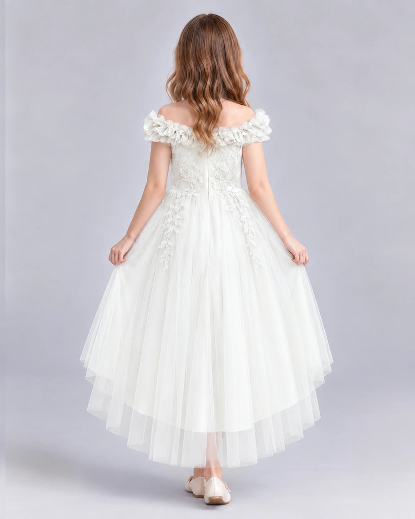 Ivory Ball Gown Girls Formal Dresses Back
