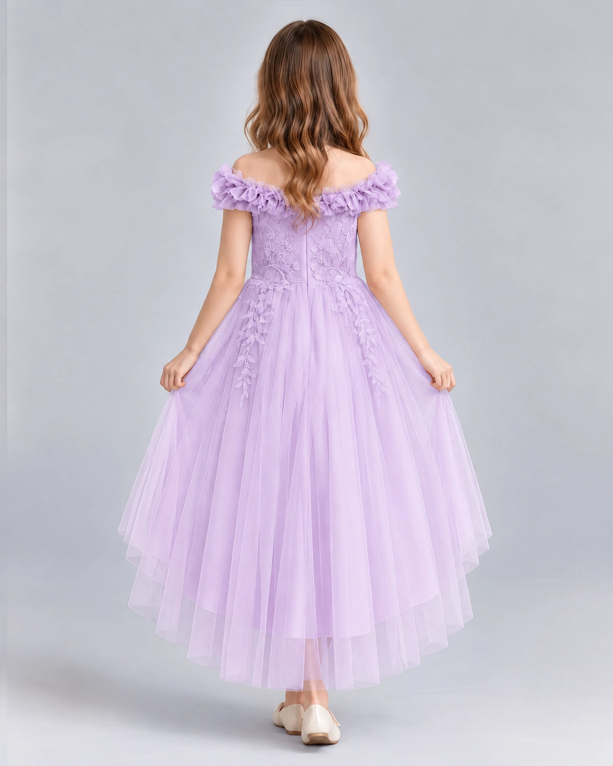 Lilac Ball Gown Girls Formal Dresses Back