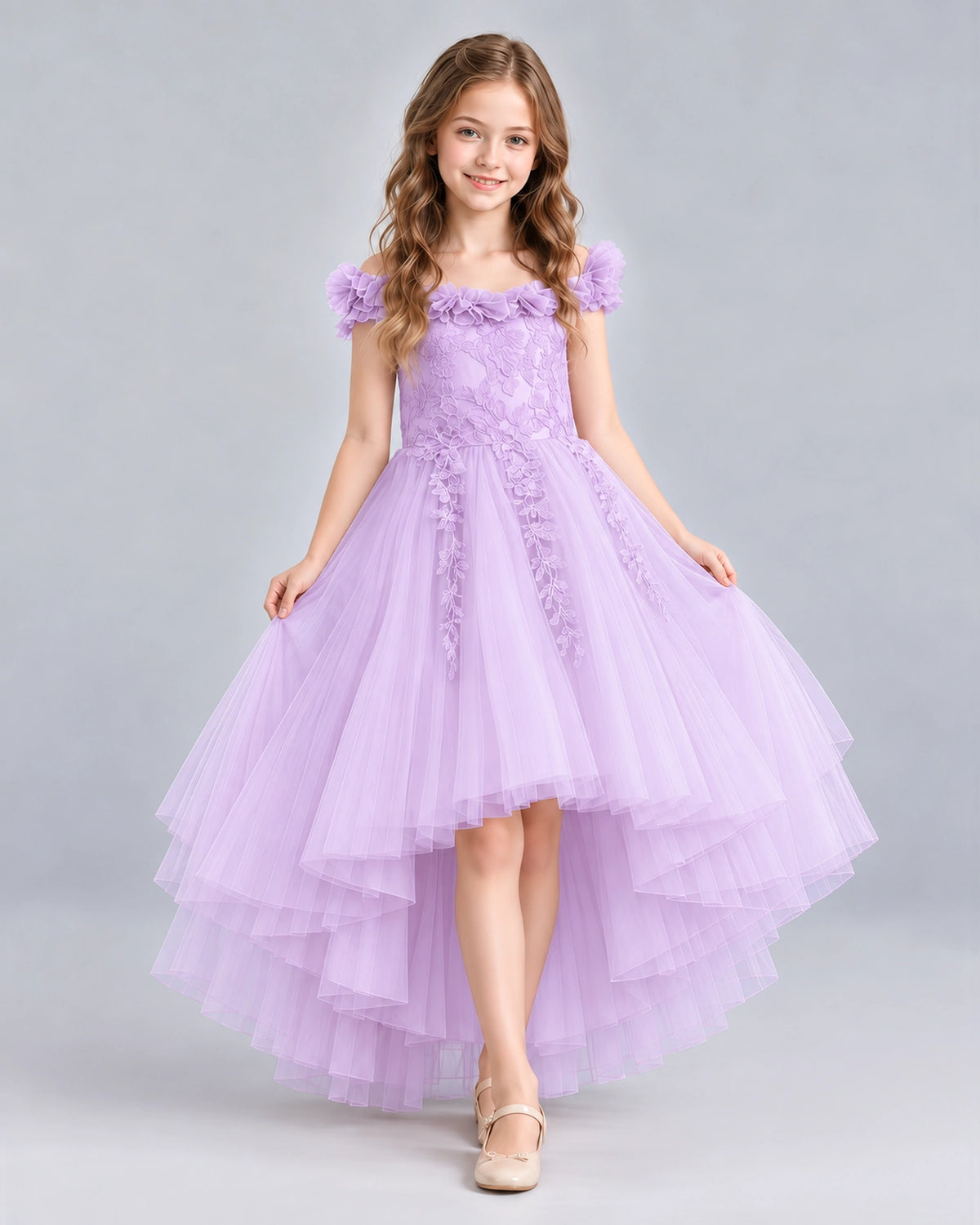 Lilac Ball Gown Girls Formal Dresses Front