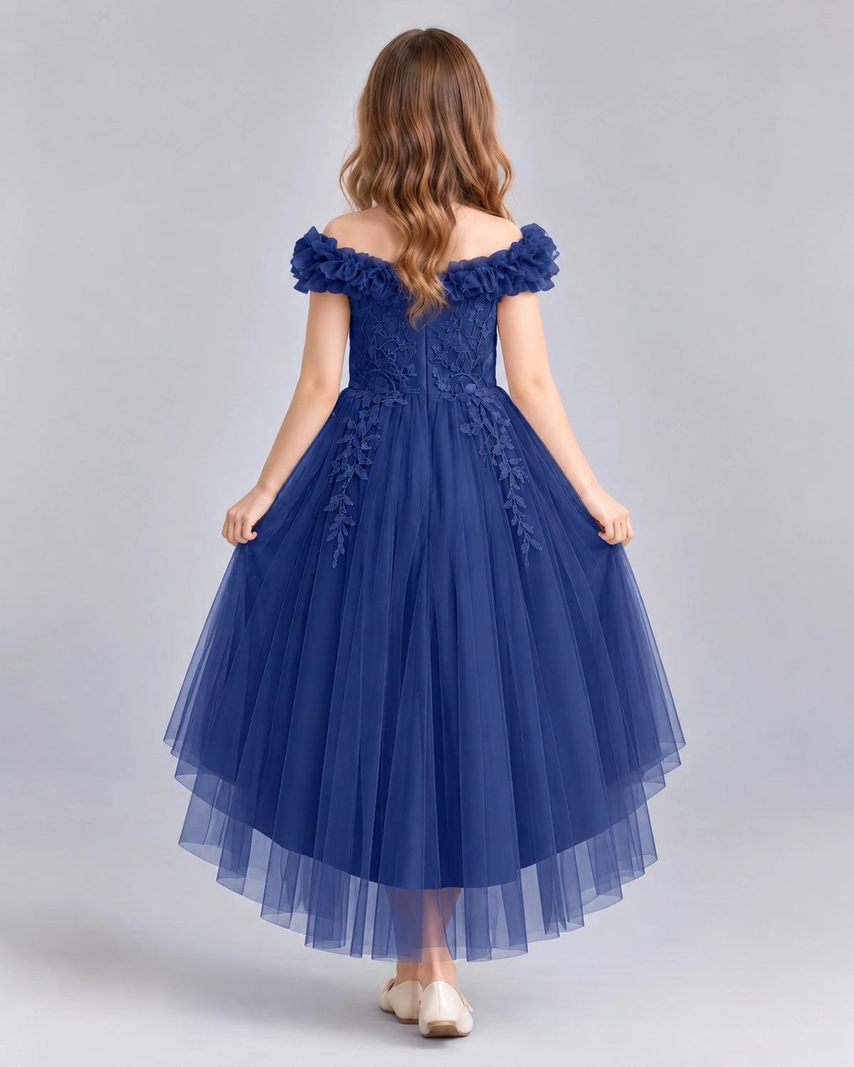 Navy Blue Ball Gown Girls Formal Dresses Back