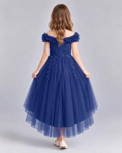 Navy Blue Ball Gown Girls Formal Dresses Back
