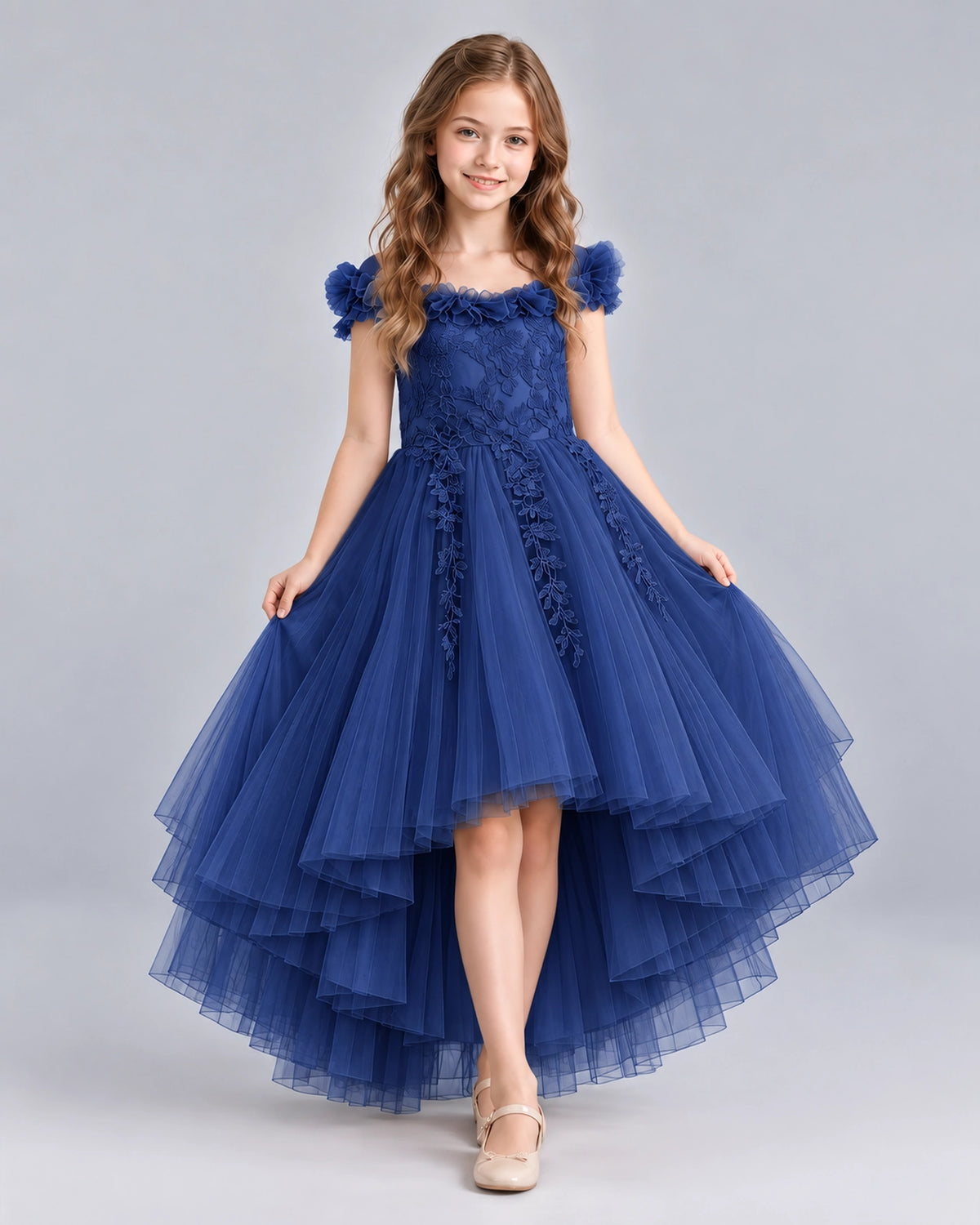 Navy Blue Ball Gown Girls Formal Dresses Front