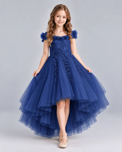 Navy Blue Ball Gown Girls Formal Dresses Front