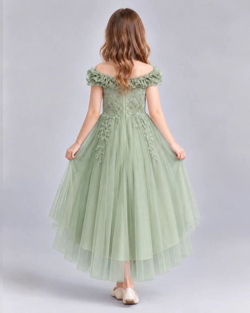 Sage Green Ball Gown Girls Formal Dresses Back