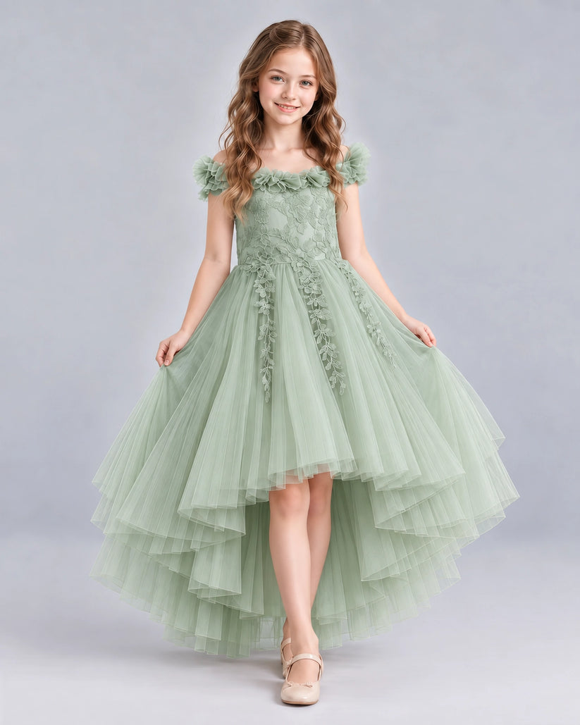 Sage Green Ball Gown Girls Formal Dresses Front