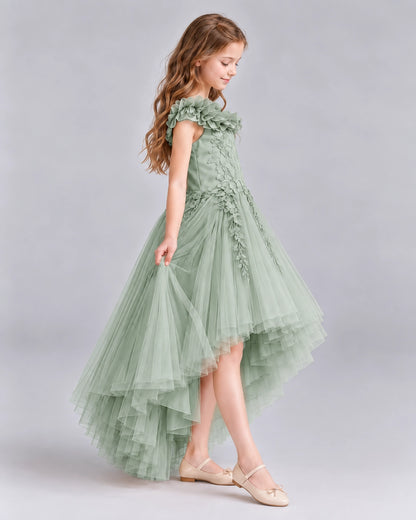 Sage Green Ball Gown Girls Formal Dresses Side