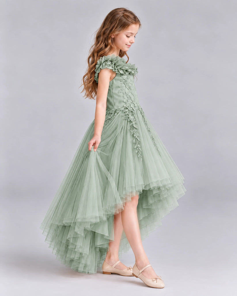 Sage Green Ball Gown Girls Formal Dresses Side