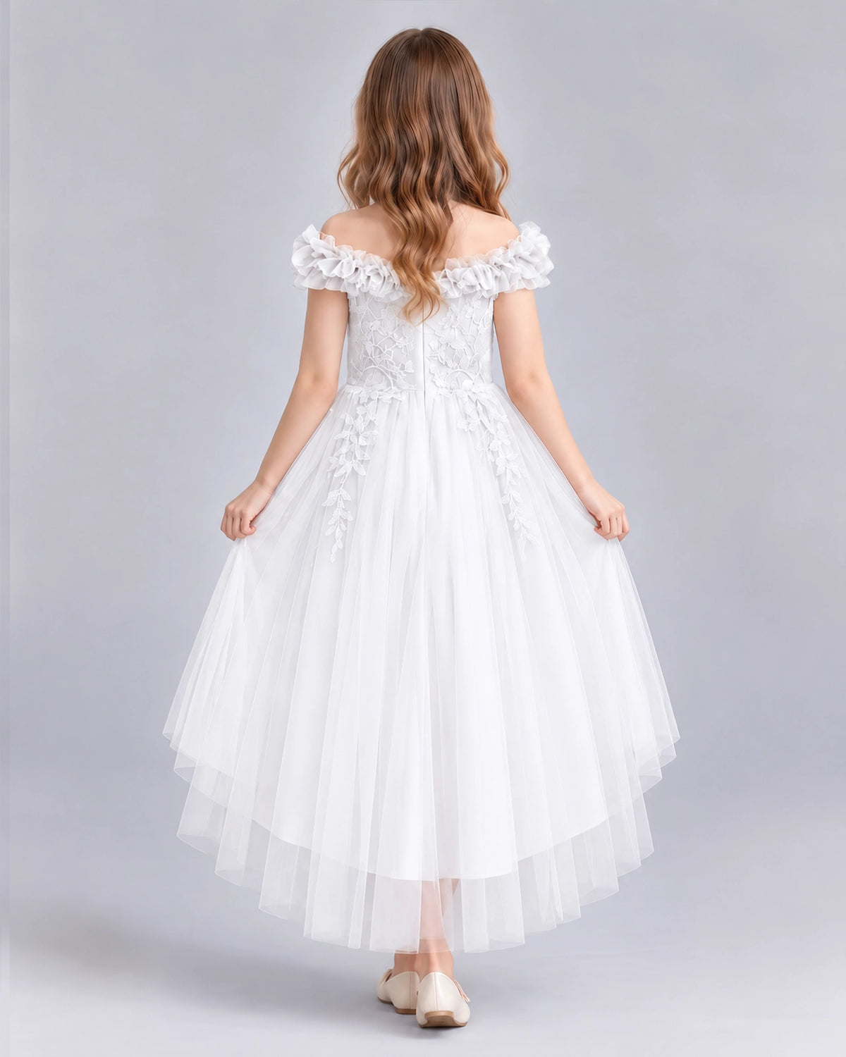 White Ball Gown Girls Formal Dresses Back