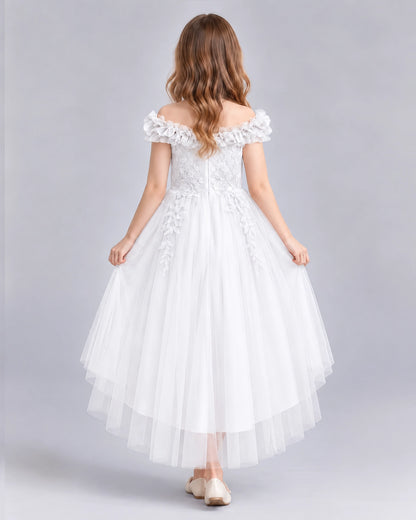 White Ball Gown Girls Formal Dresses Back