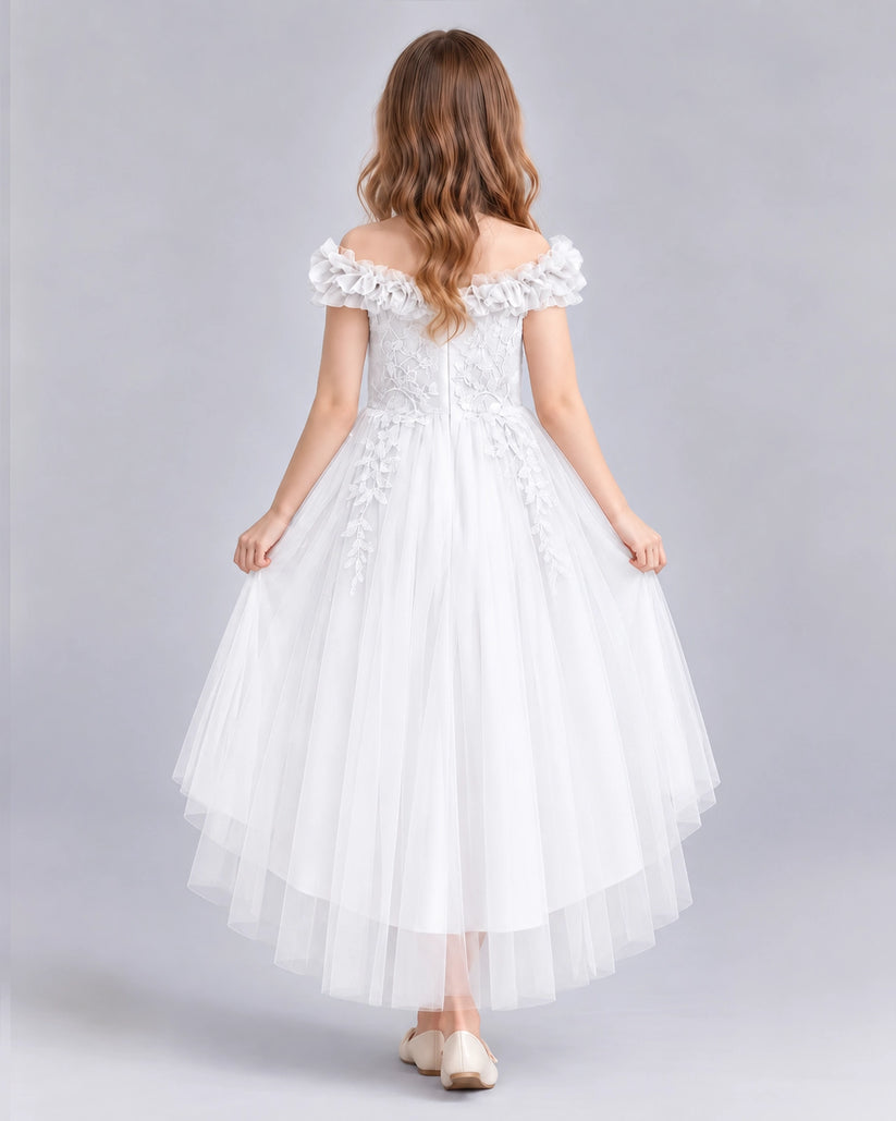 White Ball Gown Girls Formal Dresses Back