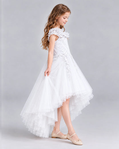 White Ball Gown Girls Formal Dresses Side