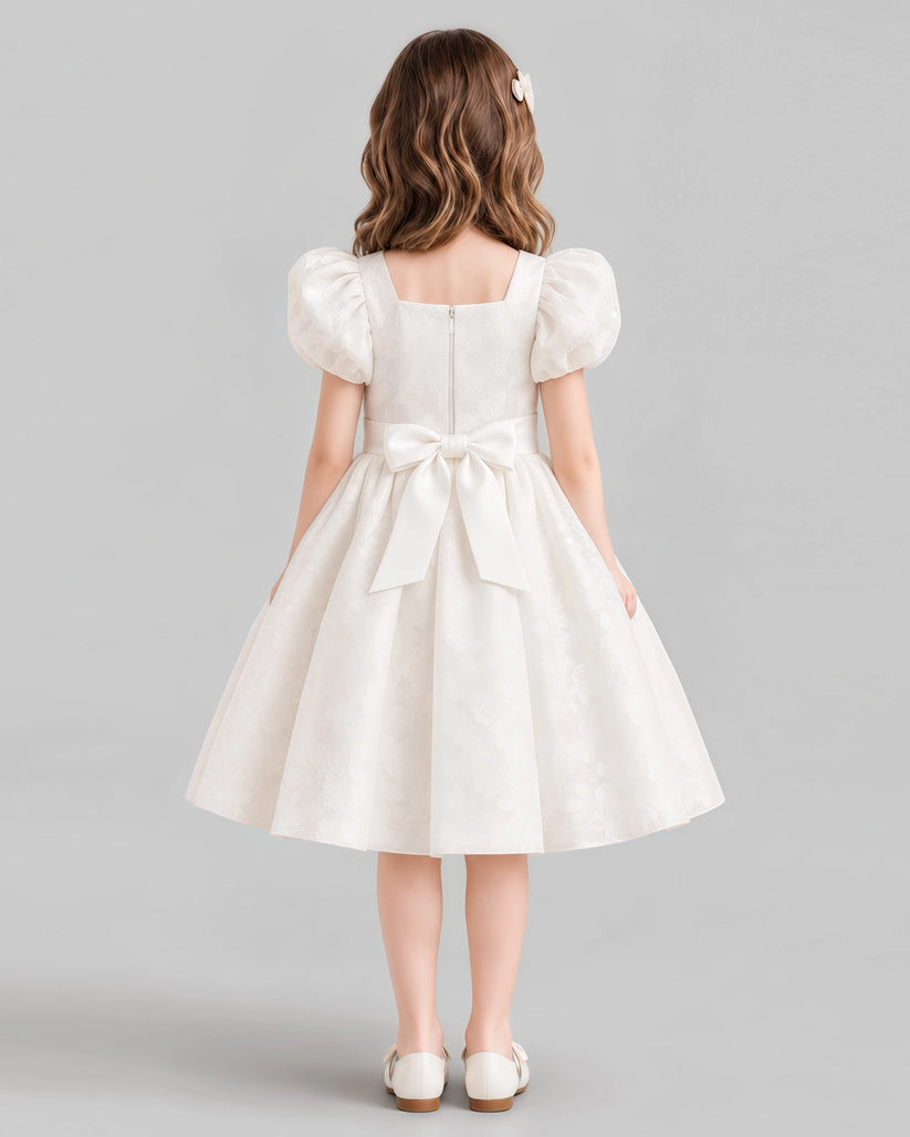 Ivory A-line Junior Bridesmaid Dresses Back