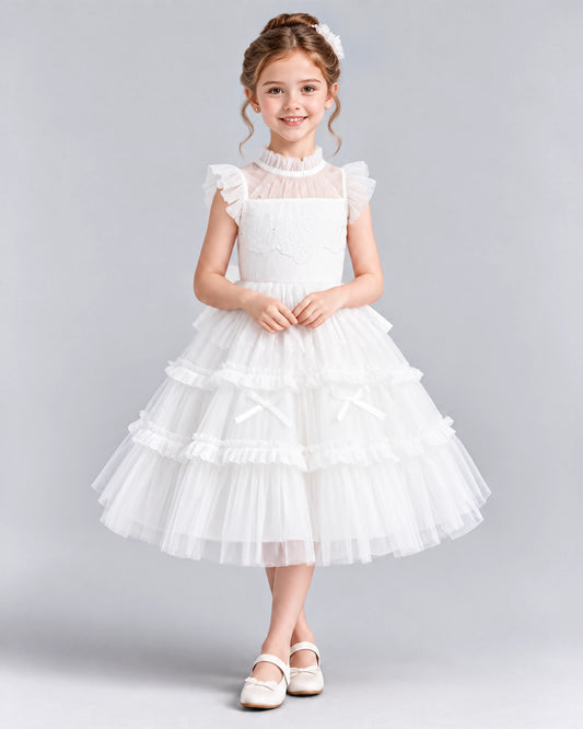 White Ball Gown Flower Girl Dresses Front