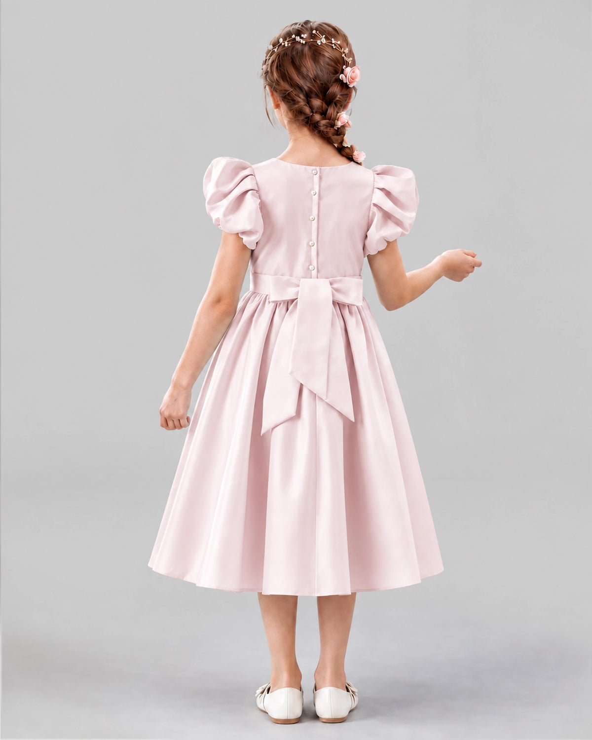 Blush Pink A-line Girls Formal Dresses Back