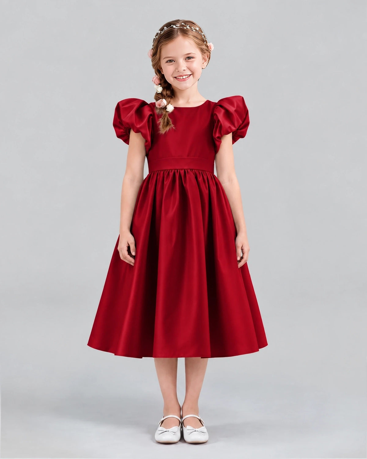 Burgundy A-line Girls Formal Dresses Front