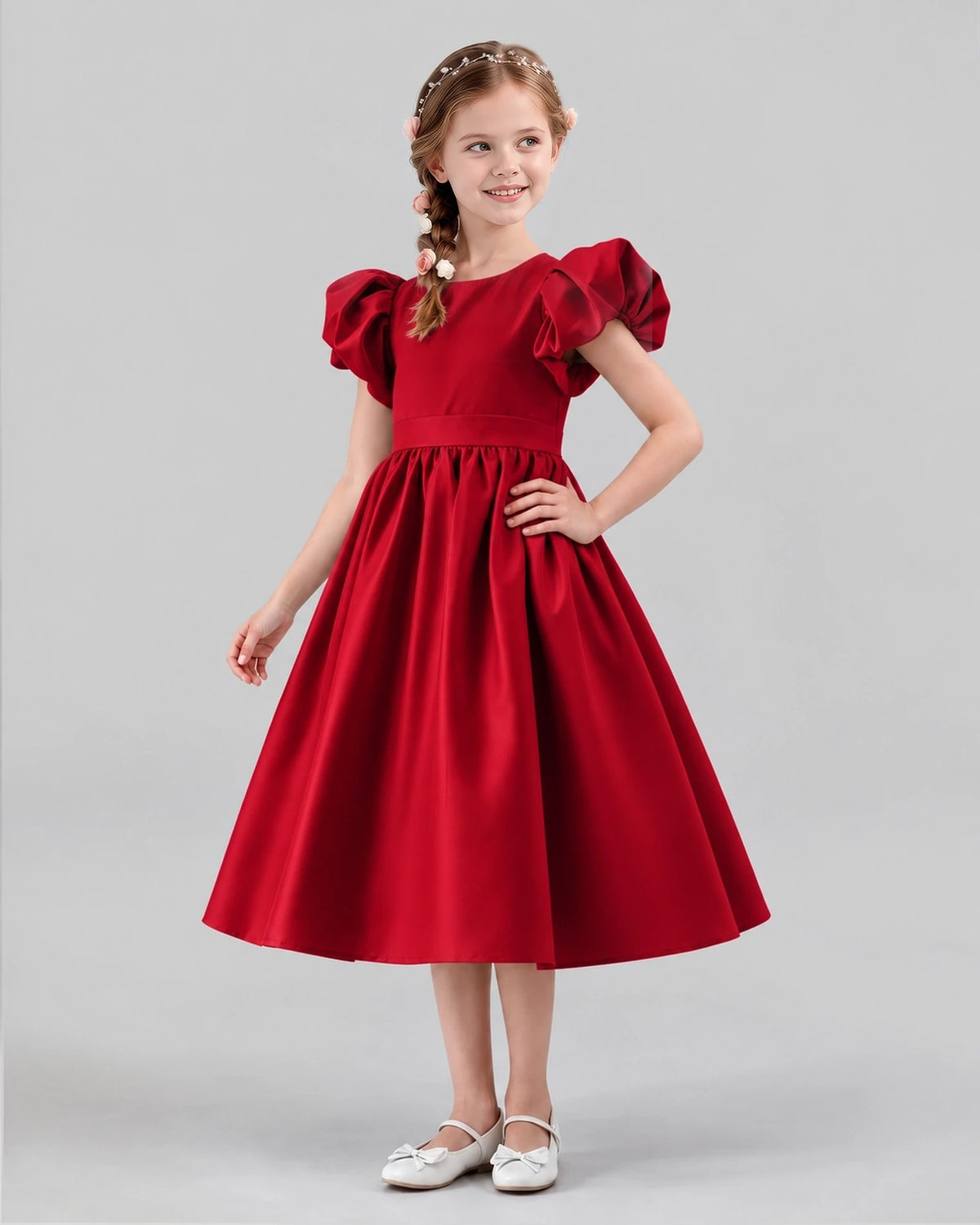 Burgundy A-line Girls Formal Dresses Side