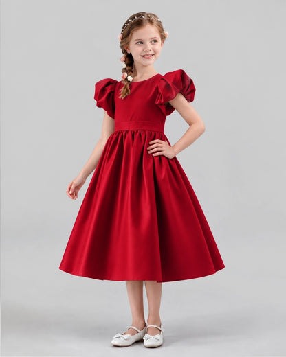 Burgundy A-line Girls Formal Dresses Side