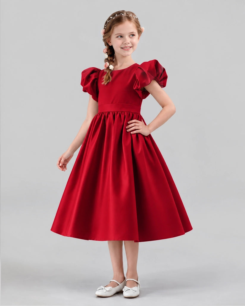 Burgundy A-line Girls Formal Dresses Side