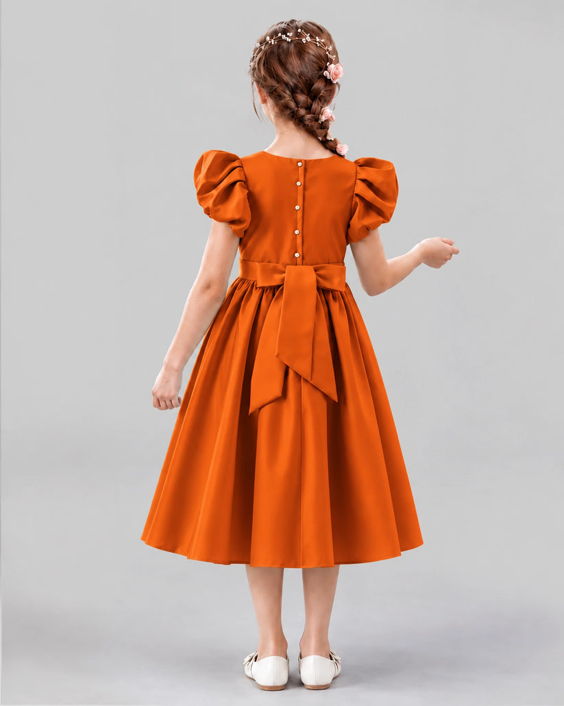 Burnt Orange A-line Girls Formal Dresses Back