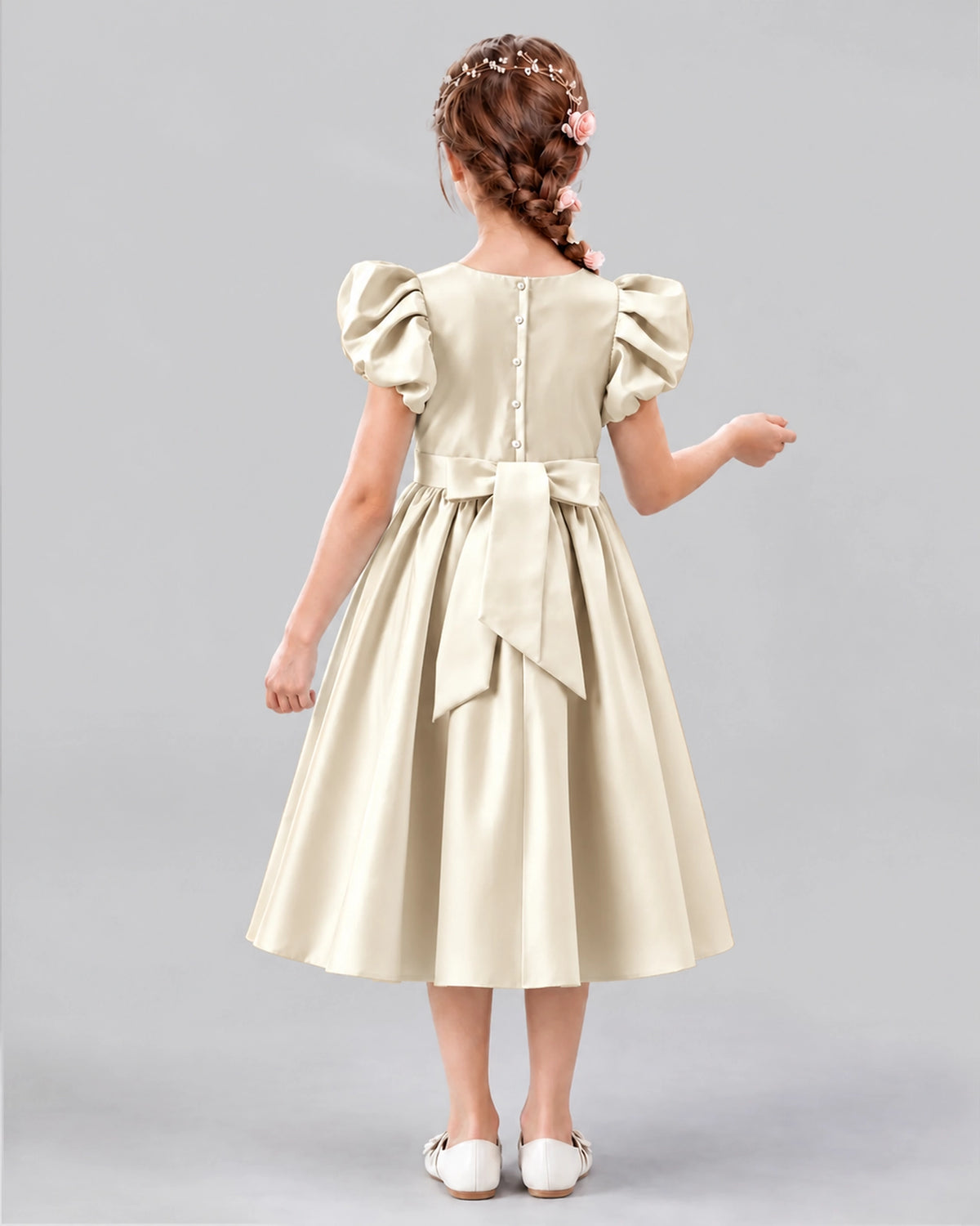 Champagne A-line Girls Formal Dresses Back