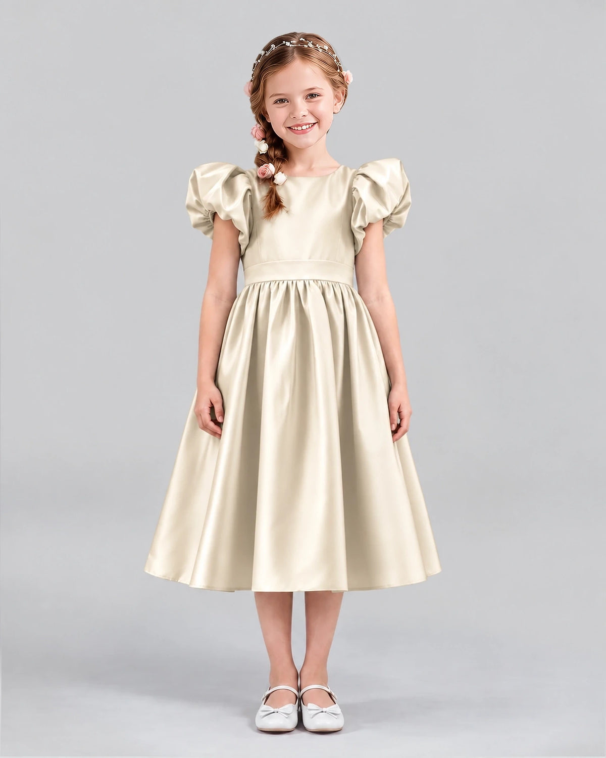 Champagne A-line Girls Formal Dresses Front