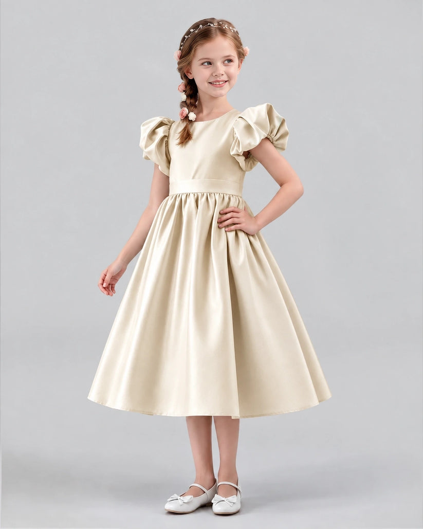 Champagne A-line Girls Formal Dresses Side